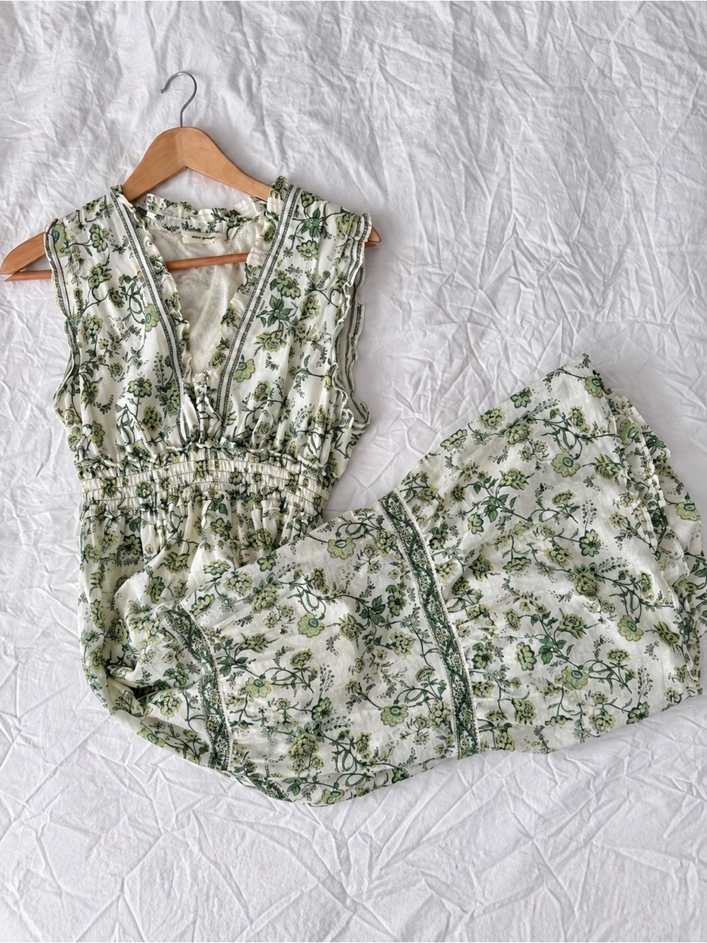 Max Studio Floral Botanical Tiered Maxi Dress Smocked Waist Cotton Size Small